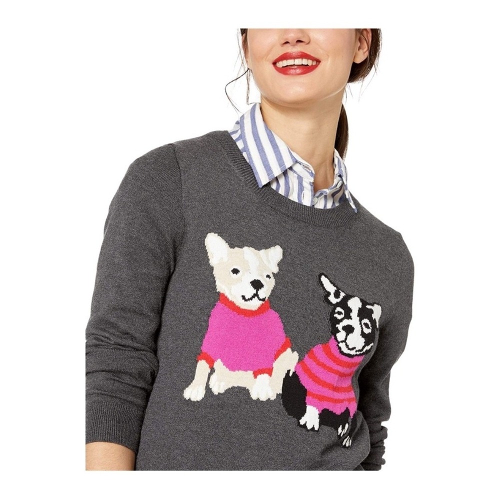 J. Crew Frenchie Dogs Gray Wool Blend Teddie Sweater Size Small